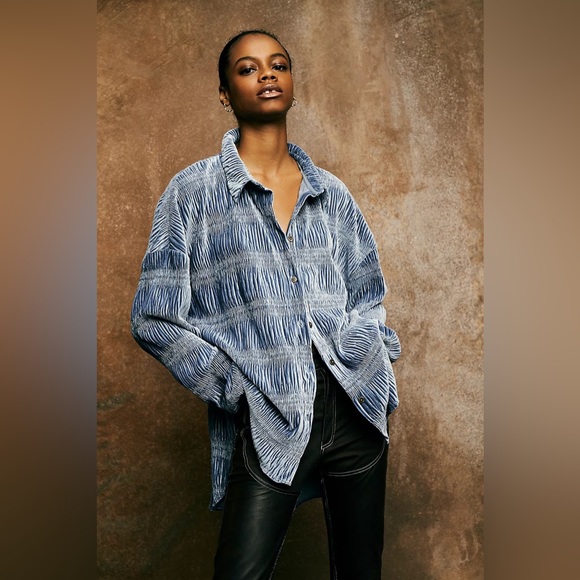 NEW Free People My Best Top Button Down In Eventide Blue - Picture 15 of 16